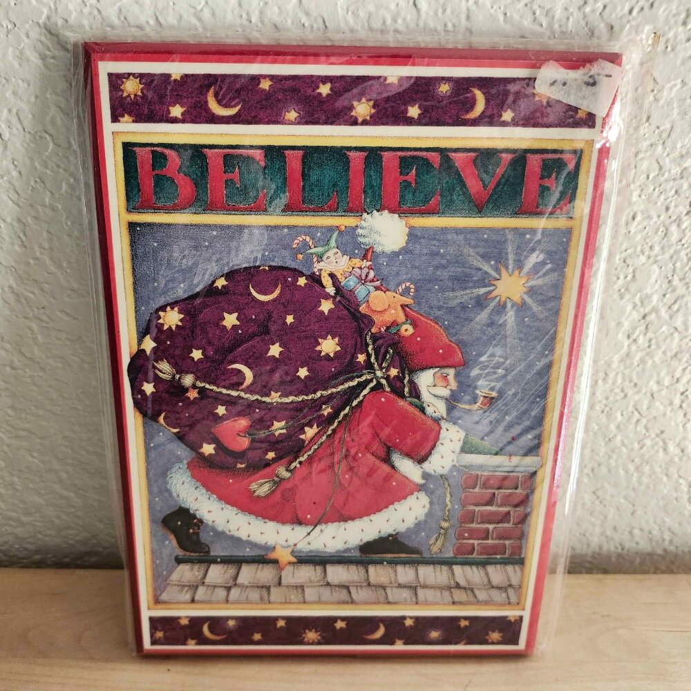 Mary Engelbreit Colorplak Collection ME126 Believe Santa 90s 80s Wood Plaque Art